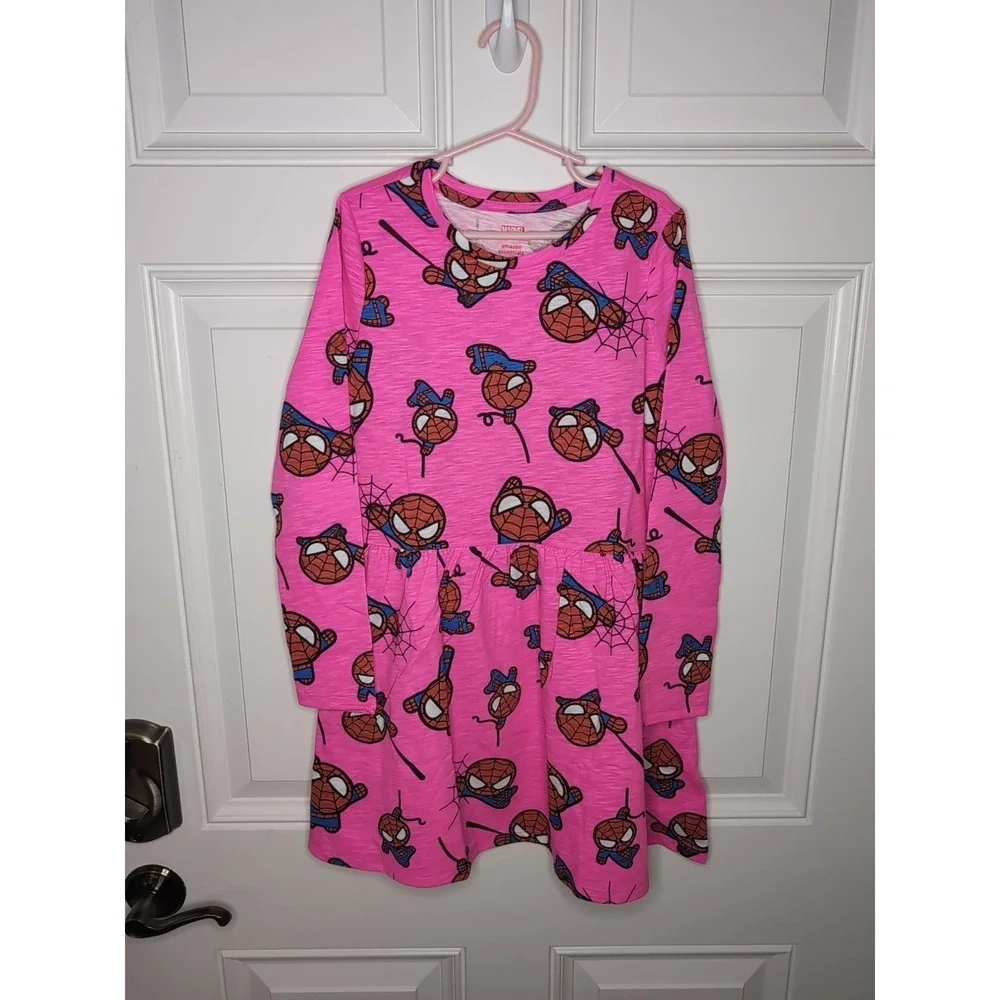 Marvel Spiderman 4 Piece Set Girls Size Medium Leggings L/S Top Dress NWOT